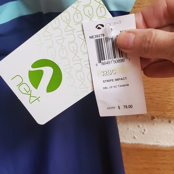 Next Double Up Tanktini Swim Top Sz. 32 B/C Stripe Impact Navy Top - Picture 4 of 12